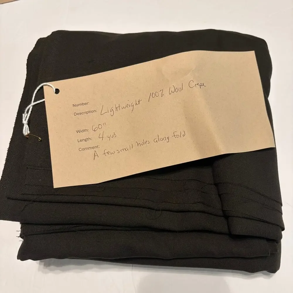 100% Wool Crepe Fabric Black Lightweight 60